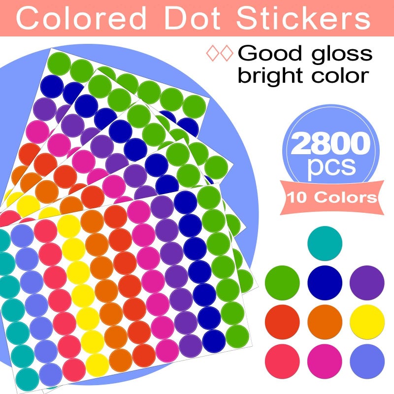 Dreecy 2800 PCS Colored Dot Stickers Round Color Coding Labels Circle Dots Labels Stickers Polka Circle Dot Stickers Label Sticker for Office Classroom Papers Etc - Image 3